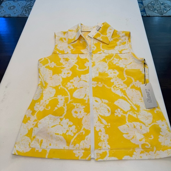 Zenergy by Chico Vest Women's Size 0 Bright Yellow Floral Full Zip - Picture 11 of 14